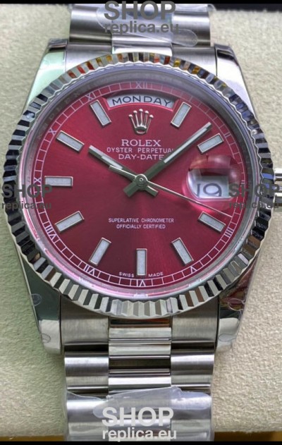Rolex Day Date Presidential 904L Steel 36MM - Maroon Dial 1:1 Mirror Quality Watch