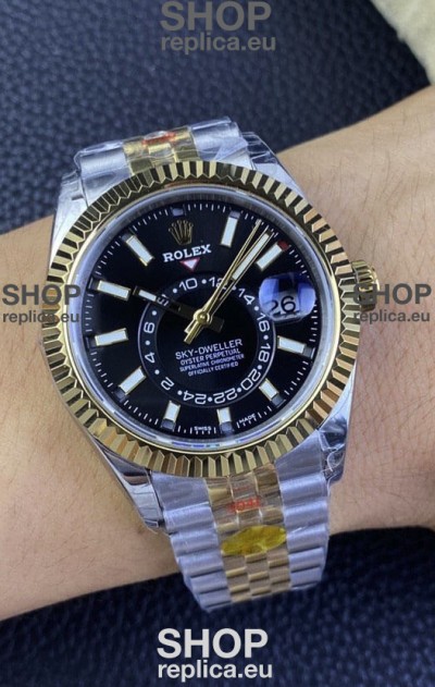 Rolex Sky-Dweller REF# M336933 Black Dial Watch in Yellow Gold 904L Steel Case 1:1 Mirror Replica