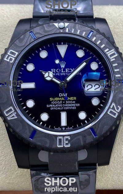 Rolex Submariner DiW Special Edition Watch in DLC Coating Carbon Bezel Blue Dial