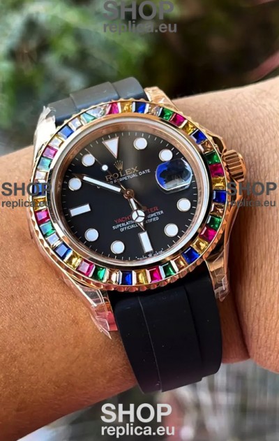 Rolex Yachtmaster 116695 Everose Gold Diamonds Cal.3235 Swiss 1:1 Ultimate 904L Steel Watch