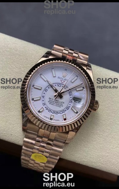 Rolex Sky-Dweller REF# 336935 White Dial Watch in Rose Gold 904L Steel Case 1:1 Mirror Replica