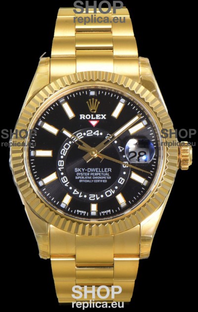 Rolex Sky-Dweller REF# 336235 Black Dial Watch in Yellow Gold 904L Steel Case 1:1 Mirror Replica