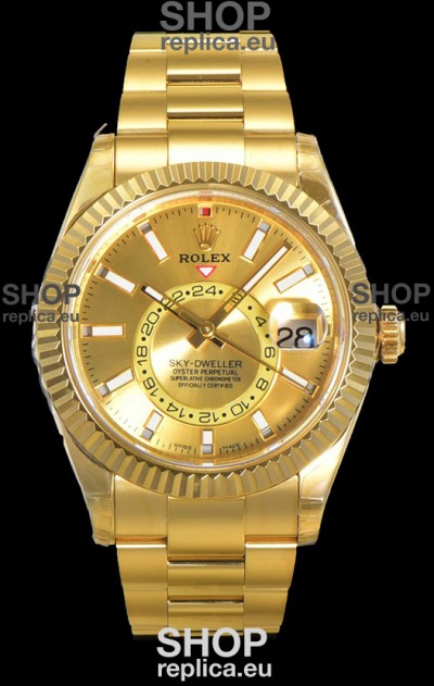 Rolex Sky-Dweller REF# 336235 Gold Dial Watch in Yellow Gold 904L Steel Case 1:1 Mirror Replica