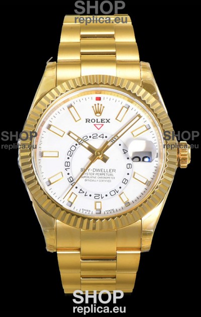 Rolex Sky-Dweller REF# 336235 White Dial Watch in Yellow Gold 904L Steel Case 1:1 Mirror Replica