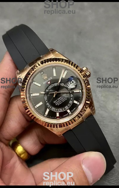 Rolex Sky-Dweller REF# M336235 Black Dial Rose Gold Watch in 904L Steel Case 1:1 Mirror Replica