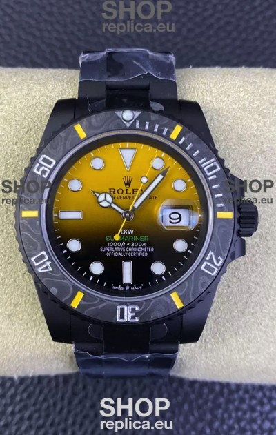 Rolex Submariner DiW Special Edition Watch in DLC Coating Carbon Bezel Yellow Dial 