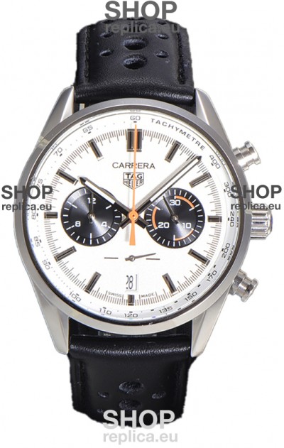 Tag Heuer Carrera Chronograph 43 Swiss Quartz Replica Watch White Dial Leather Strap