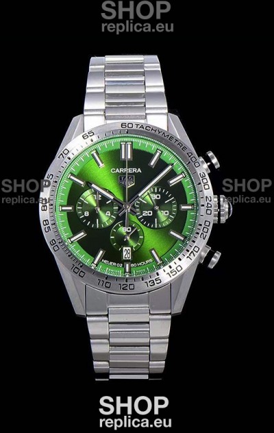 Tag Heuer Carrera Swiss Quartz Movement Replica Watch in Green Dial - Stainless Steel Strap