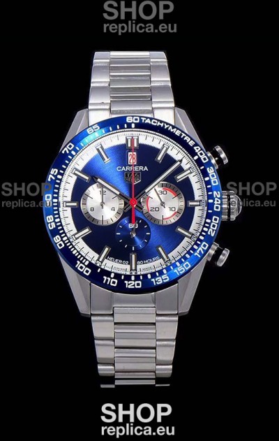 Tag Heuer Carrera Swiss Quartz Movement Replica Watch in Blue Dial - Stainless Steel Strap