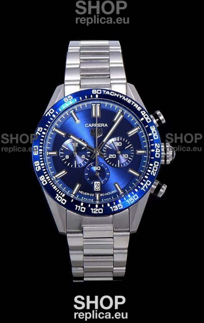 Tag Heuer Carrera Swiss Quartz Movement Replica Watch in Blue Dial - Stainless Steel Strap