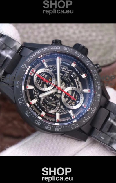 Tag Heuer Carrera Heuer 01 Swiss Replica Watch in PVD Casing - Black Skeleton Dial