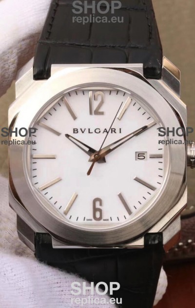 Bvlgari Octo Roma Edition 1:1 Mirror Replica in 904L Steel Casing - White Dial Leather Strap