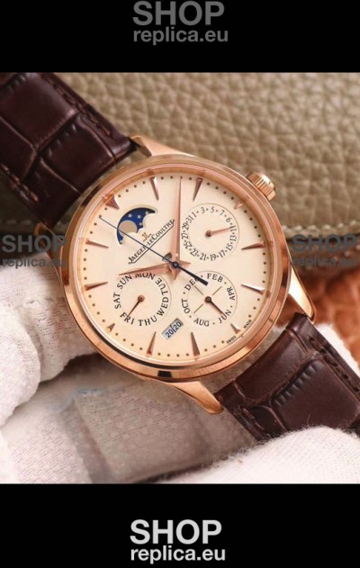 Jaeger LeCoultre Master Ultra-Thin Perpetual Calendar Pale Yellow Dial Swiss Replica Watch 