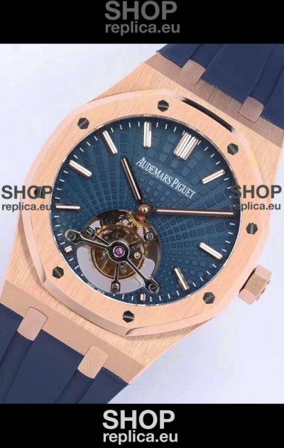 Audemars Piguet Royal Oak Tourbillon 41mm Blue Dial in 904L Rose Gold Case Rubber Strap
