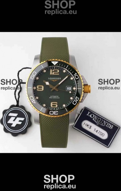 Longines HydroConquest 1:1 Swiss Replica Watch in Grey Dial Rubber Strap Yellow Gold Bezel