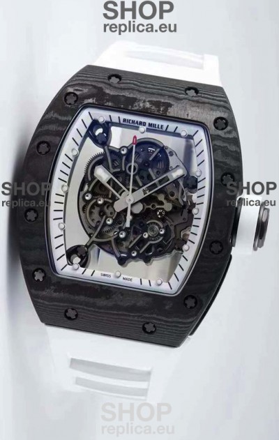 Richard Mille RM055 Forged Carbon Casing 1:1 Mirror Replica Watch in White Strap 
