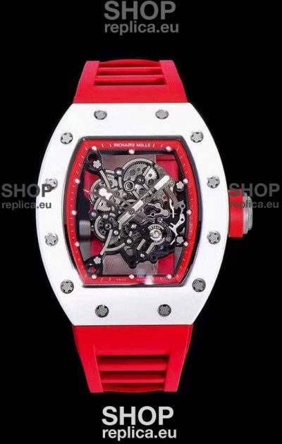 Richard Mille RM055 Ceramic Casing 1:1 Mirror Replica Watch in Red Strap 