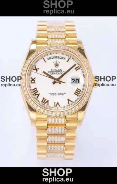 Rolex Day Date Presidential 18K Yellow Gold Watch 36MM - White Roman Dial 1:1 Mirror Quality Watch