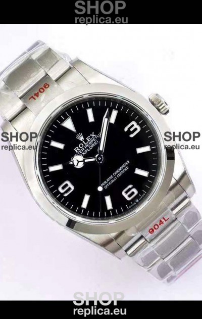 Rolex Explorer I Black Dial - 904L Steel in 3235 Swiss Automatic Movement