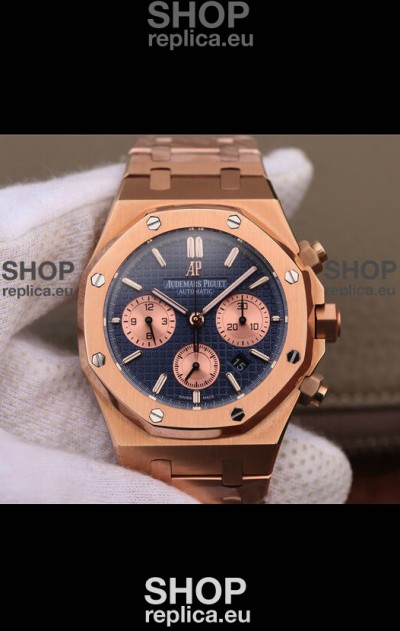 Audemars Piguet Royal Oak Chronograph Blue Dial Rose Gold on 904L Steel - 1:1 Mirror Replica