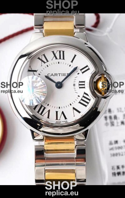 Ballon De Cartier Swiss Quartz 1:1 Mirror Quality 28MM in 2 Tone Casing White Dial 