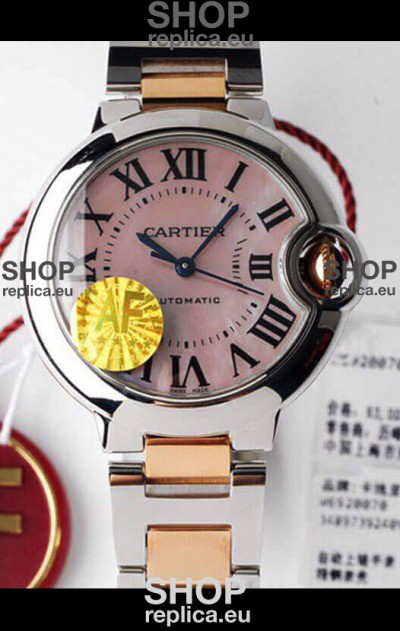 Ballon De Cartier Swiss Automatic 1:1 Mirror Quality 33MM in 2 Tone Rose Gold Casing Pink Dial 