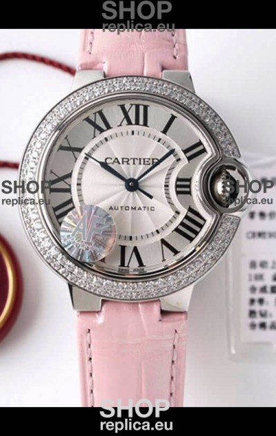 Ballon De Cartier Swiss Automatic 1:1 Mirror Quality 33MM in Stainless Steel Casing - Diamonds Bezel