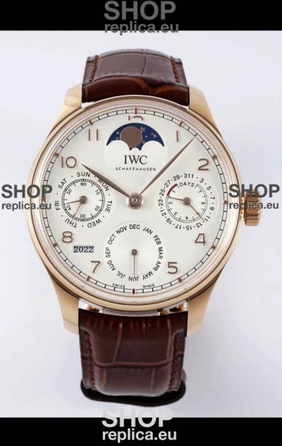 IWC Portuguese Perpetual Calendar Rose Gold Swiss Replica Watch REF. IW503302