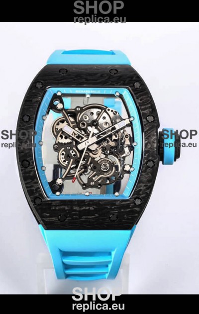 Richard Mille RM055 Black Carbon Casing 1:1 Mirror Replica Watch in Blue Strap