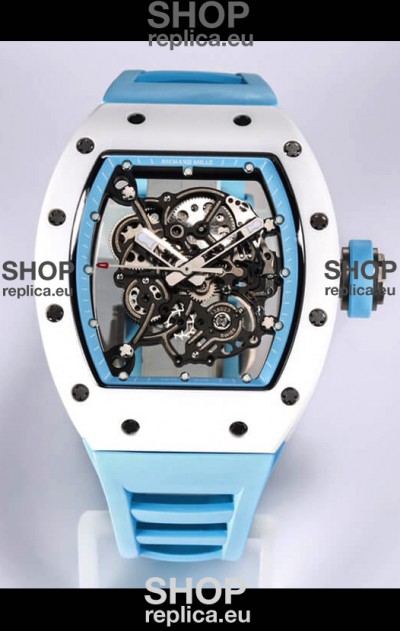 Richard Mille RM055 White Ceramic Casing 1:1 Mirror Replica Watch in Blue Strap