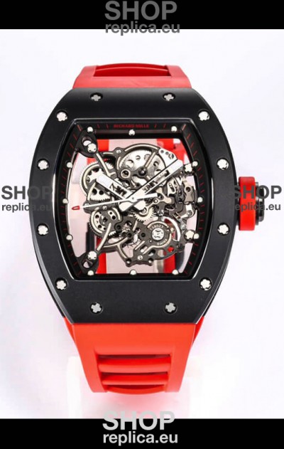 Richard Mille RM055 Black Ceramic Casing 1:1 Mirror Replica Watch in Red Strap