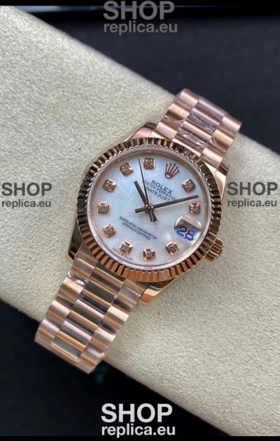 Rolex Datejust 278275 31MM Swiss Replica in 904L Steel Rose Gold in White Pearl Dial - 1:1 Mirror Replica