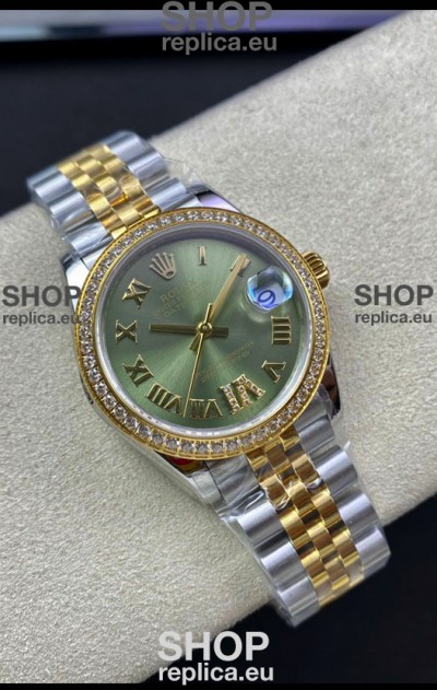 Rolex Datejust M278383RBR 31MM Swiss Replica in 904L Steel 2 Tone Yellow Gold Green Dial 1:1 Quality