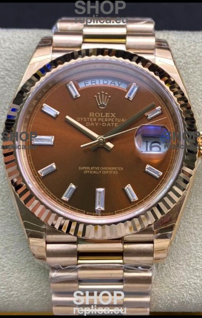 Rolex Day Date 40MM 228235 Rose Gold in Brown Dial 1:1 Mirror Replica Watch