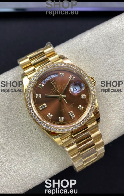 Rolex Day Date 36MM Yellow Gold M128348RBR-0005 in Brown Dial 1:1 Mirror Replica Watch