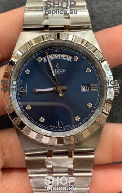 Tudor Royal Edition Watch - 1:1 Mirror Replica in Steel Casing - Blue Diamonds Dial