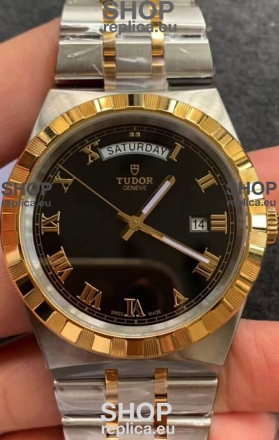 Tudor Royal Edition Watch - 1:1 Mirror Replica in Two Tone Casing - Black Roman Dial