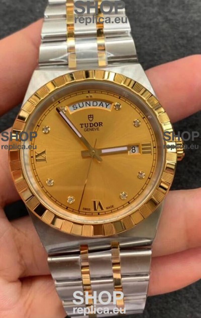 Tudor Royal Edition Watch - 1:1 Mirror Replica in Two Tone Casing - Gold Diamonds Dial