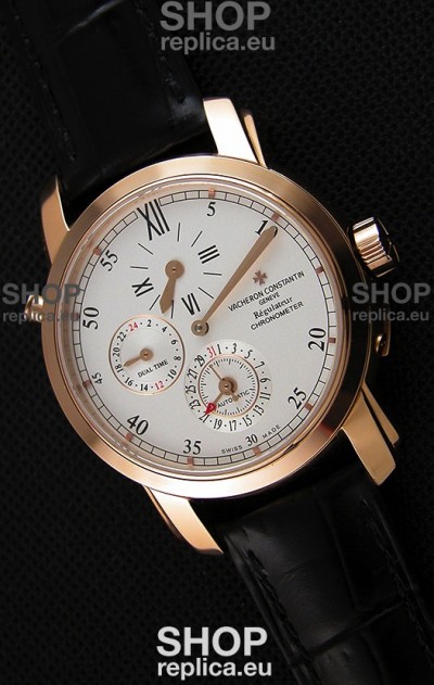 Vacheron Constantin Malte Dual Time Regulator Pink Gold Swiss Replica Watch 
