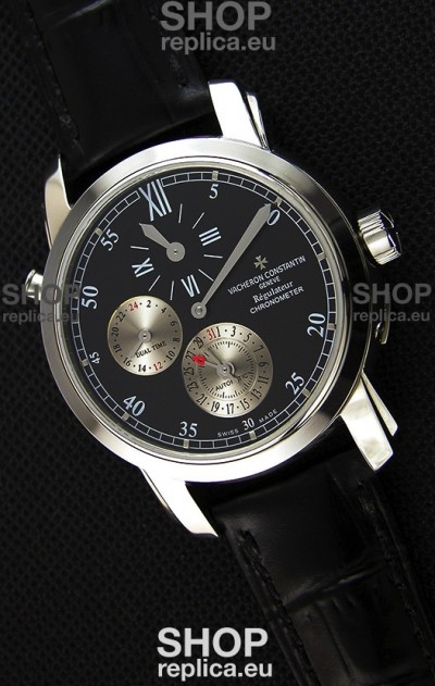 Vacheron Constantin Malte Dual Time Regulator Black Dial Replica Watch 