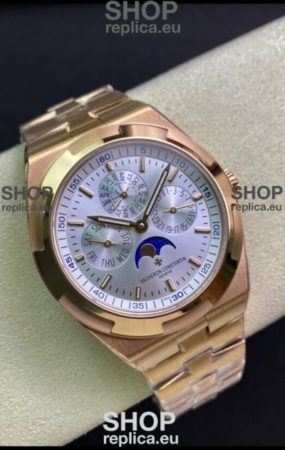 Vacheron Constantin Overseas Perpetual Calendar Ultra-Thin Steel Dial Rose Gold Casing Replica