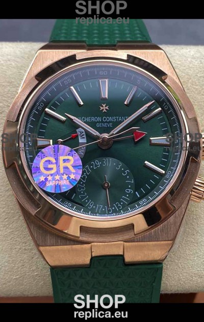 Vacheron Constantin Overseas Dual Time Rose Gold 1:1 Mirror Swiss Replica Watch in Green Dial