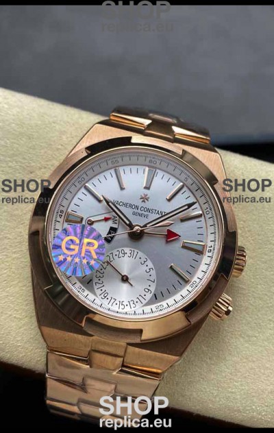 Vacheron Constantin Overseas Dual Time Rose Gold 1:1 Mirror Swiss Replica Watch in Steel Dial