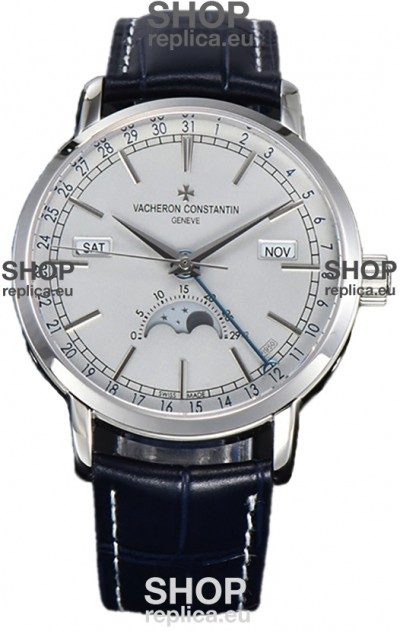 Vacheron Constantin Traditionelle Complete Calendar White Gold Plating White Dial Swiss Replica