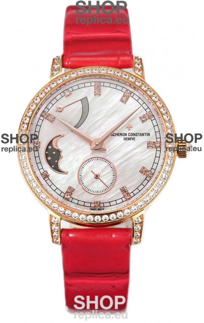 Vacheron Constantin Traditionelle Moon Phase Mother of Pearl Dial in Rose Gold Swiss Replica