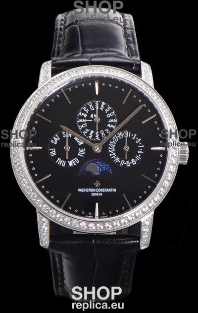 Vacheron Constantin Patrimony Perpetual Calendar Ultra-Thin White Gold Black Dial Swiss Replica
