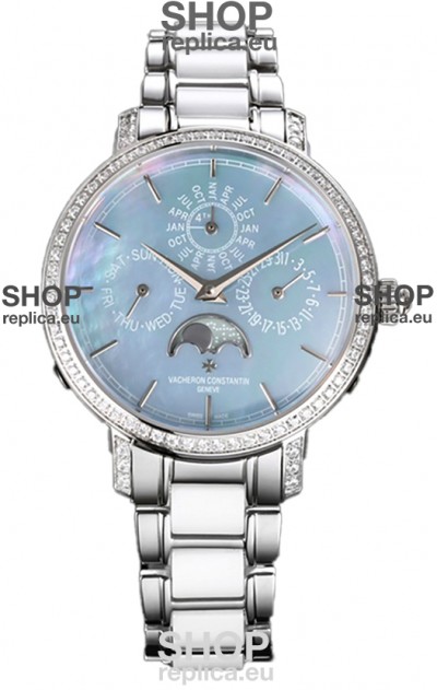 Vacheron Constantin Traditionelle Perpetual Calendar Ultra-Thin Steel Blue Pearl Swiss Replica