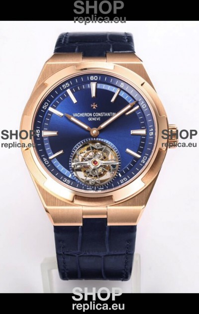 Vacheron Constantin Overseas Tourbillon Rose Gold in Blue Dial Leather Strap 1:1 Mirror Replica