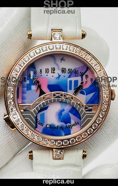 Van Cleef & Arpels Lady Arpels Pont des Amoureux in Rose Gold White Strap