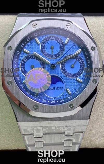 Audemars Piguet Royal Oak Perpetual Calendar Swiss Replica Steel Casing Watch in Steel Blue Dial 